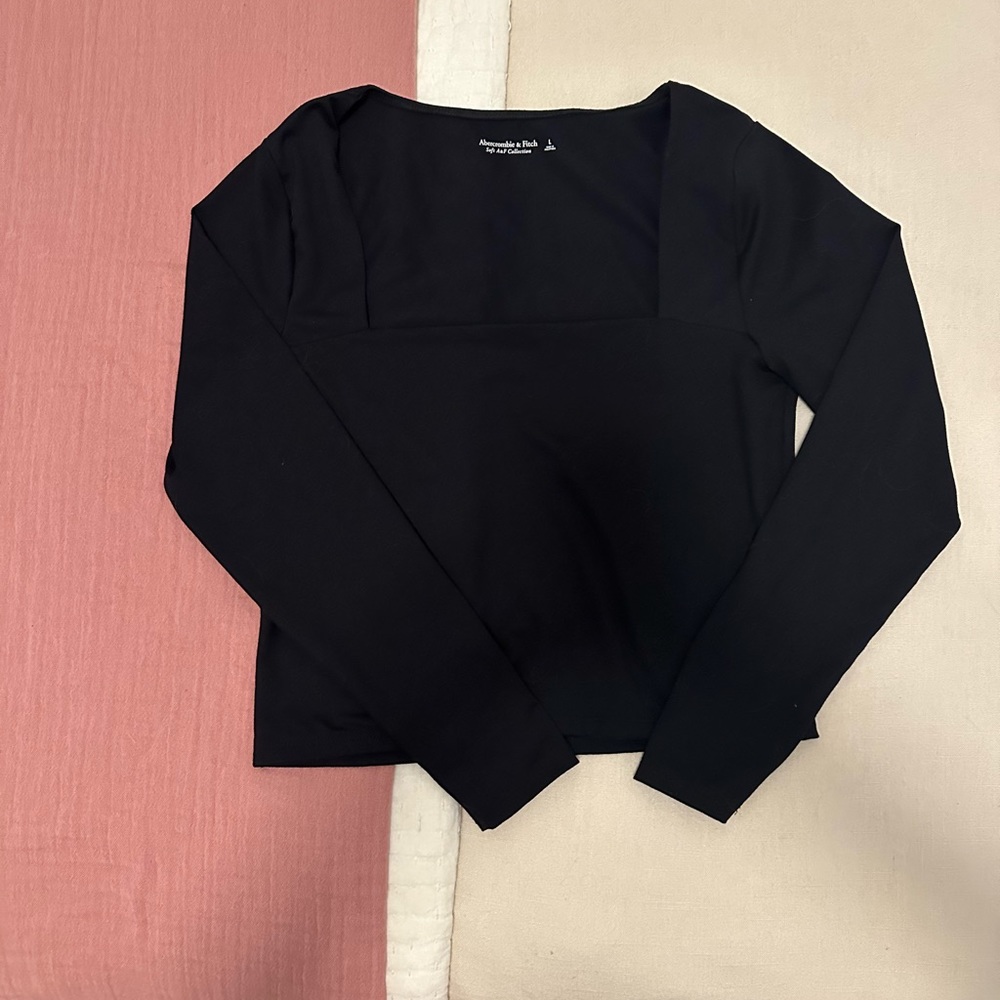Abercrombie Black Soft Long-Sleeve Square Neck Top